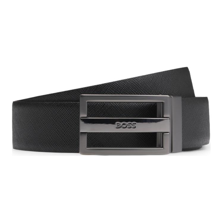 HUGO BOSS Мужской ремень из спилка коровьей кожи черный шириной 3,5 см, Black 
HUGO BOSS Мужской ремень из спилка коровьей кожи черный шириной 3,5 см, Black