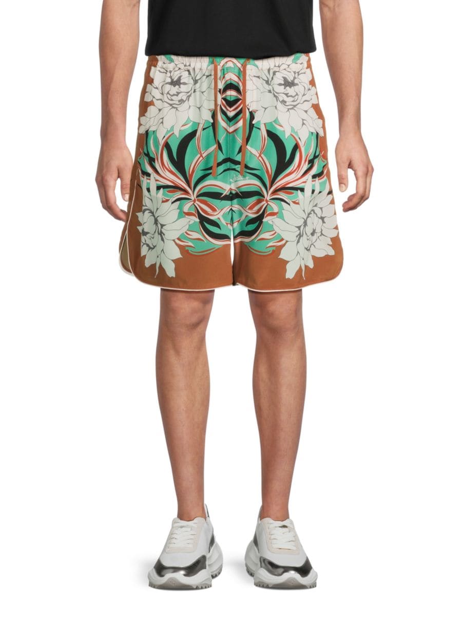 Шелковые шорты с завязками и цветочным принтом Valentino, цвет Brown Multicolor 
Шелковые шорты с завязками и цветочным принтом Valentino, цвет Brown Multicolor