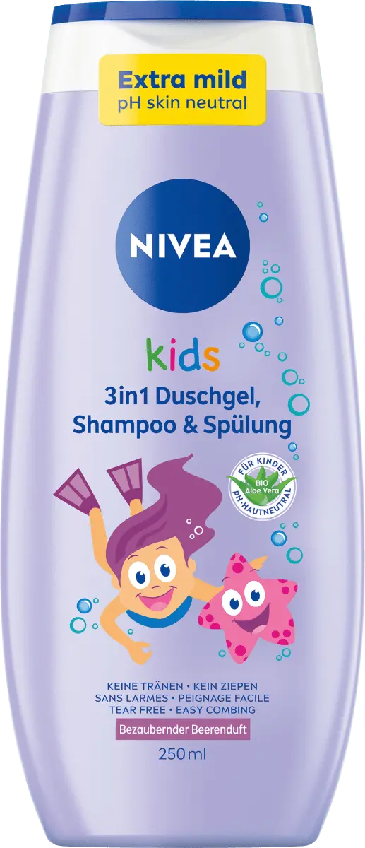 Детский гель для душа Шампунь и усилитель Кондиционер 3в1 с ягодным ароматом 250мл NIVEA
Детский гель для душа Шампунь и усилитель Кондиционер 3в1 с ягодным ароматом 250мл NIVEA