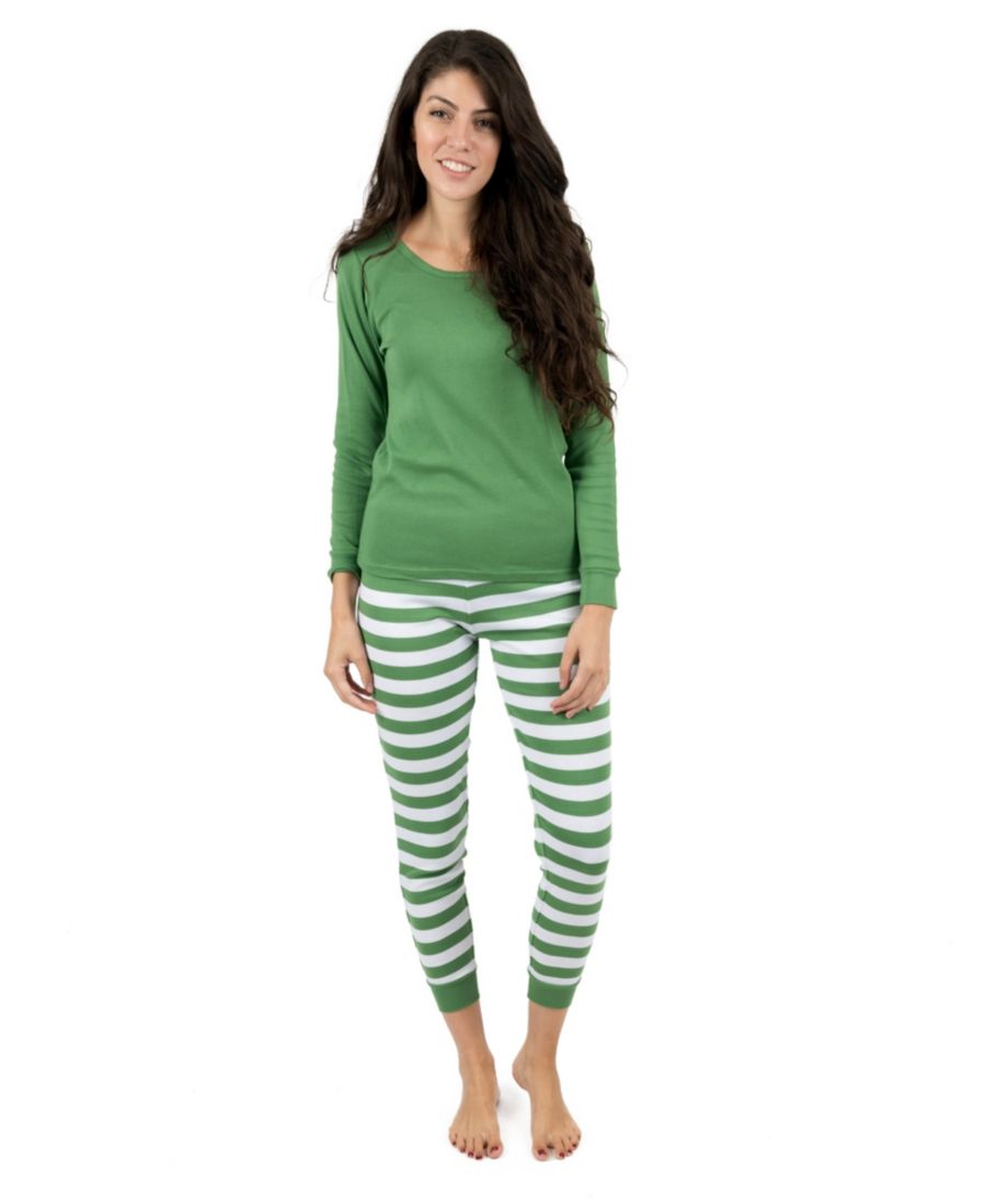 Женская хлопковая полосатая пижама из двух частей для отдыха Leveret, Solid green top & striped pant
Женская хлопковая полосатая пижама из двух частей для отдыха Leveret, Solid green top & striped pant