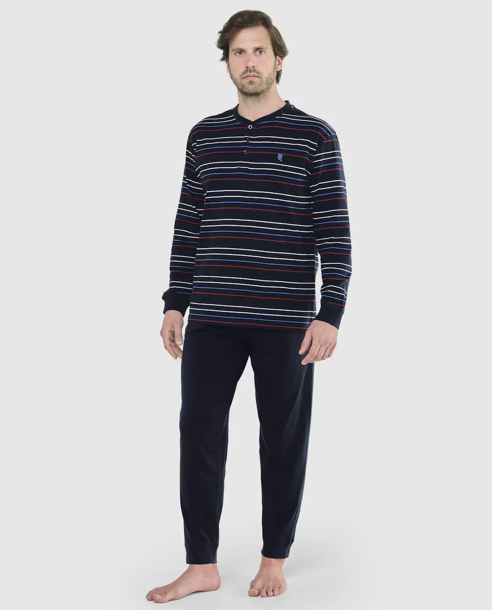 Мужская длинная синяя трикотажная пижама El Búho Nocturno, тёмно-синий 
Мужская длинная синяя трикотажная пижама El Búho Nocturno, тёмно-синий