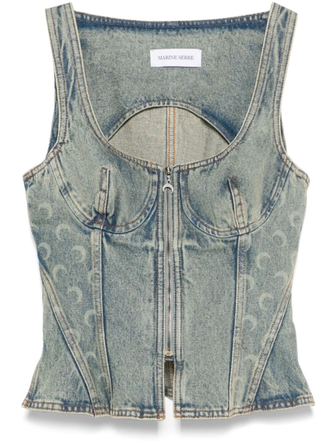 Топ из денима Marine Serre Crescent Moon, синий
Топ из денима Marine Serre Crescent Moon, синий