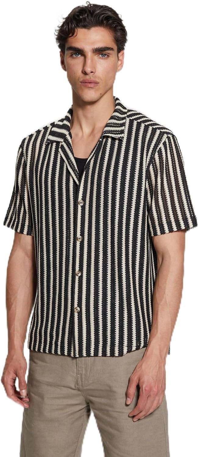 Мужская панамская полосатая вязаная рубашка GUESS, Jet Black Multi
Мужская панамская полосатая вязаная рубашка GUESS, Jet Black Multi