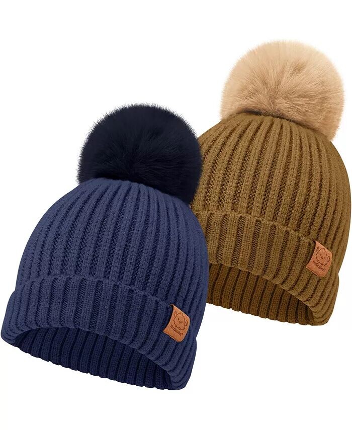 2 шт. Детские шапки, детские шапочки, шапочки для новорожденных девочек, мальчиков, детская зимняя шапка, шапочка для младенцев 6-36 месяцев KeaBabies, мультиколор