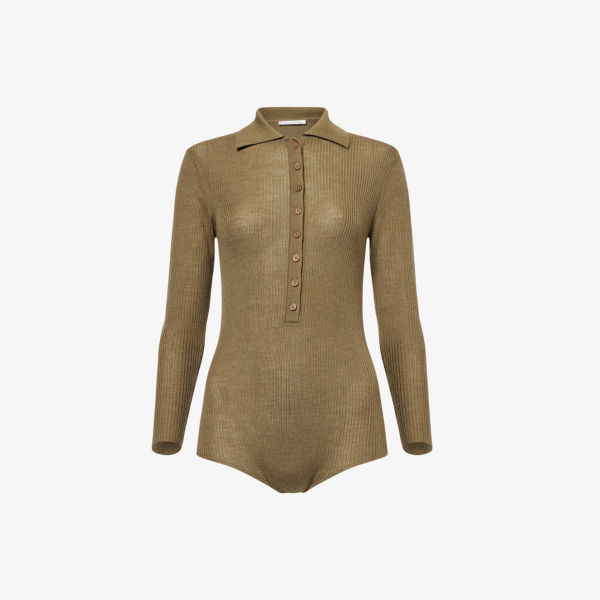 Водолазка-боди The Frankie Shop из шерсти вязаный, хаки
Водолазка-боди The Frankie Shop из шерсти вязаный, хаки