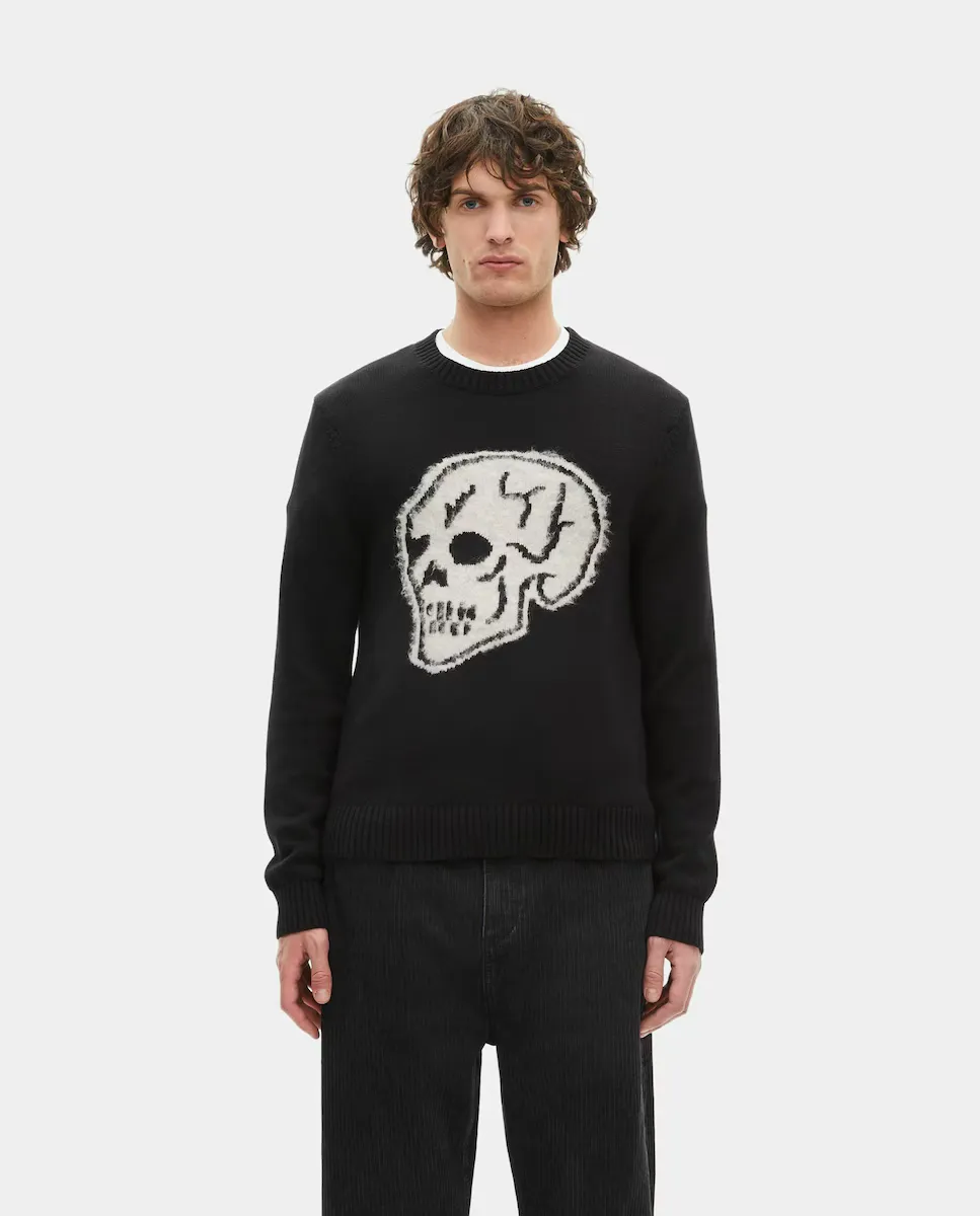 Мужской свитер из хлопка прямого кроя с круглым вырезом и длинными рукавами The Kooples, черный 
Мужской свитер из хлопка прямого кроя с круглым вырезом и длинными рукавами The Kooples, черный