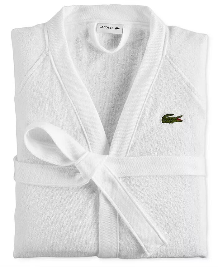Банный халат из пике из 100% хлопка с нашивкой-логотипом Lacoste Home, белый 
Банный халат из пике из 100% хлопка с нашивкой-логотипом Lacoste Home, белый