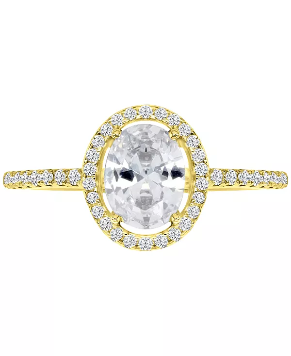 Обручальное кольцо с овальным ореолом из 14-каратного позолоченного серебра с кубическим цирконием Macy'S, gold