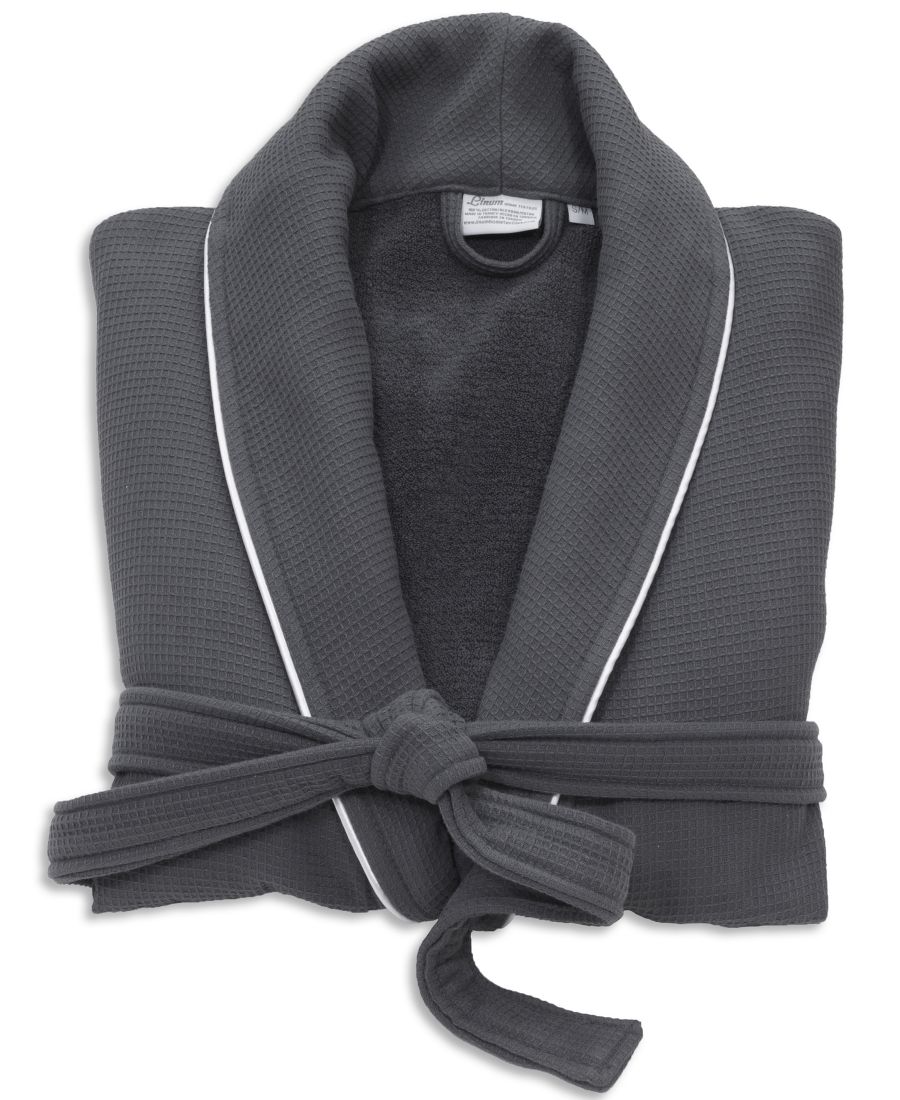 Банный халат из вафельной махровой ткани с атласной окантовкой Linum Home, темно-серый
Банный халат из вафельной махровой ткани с атласной окантовкой Linum Home, темно-серый