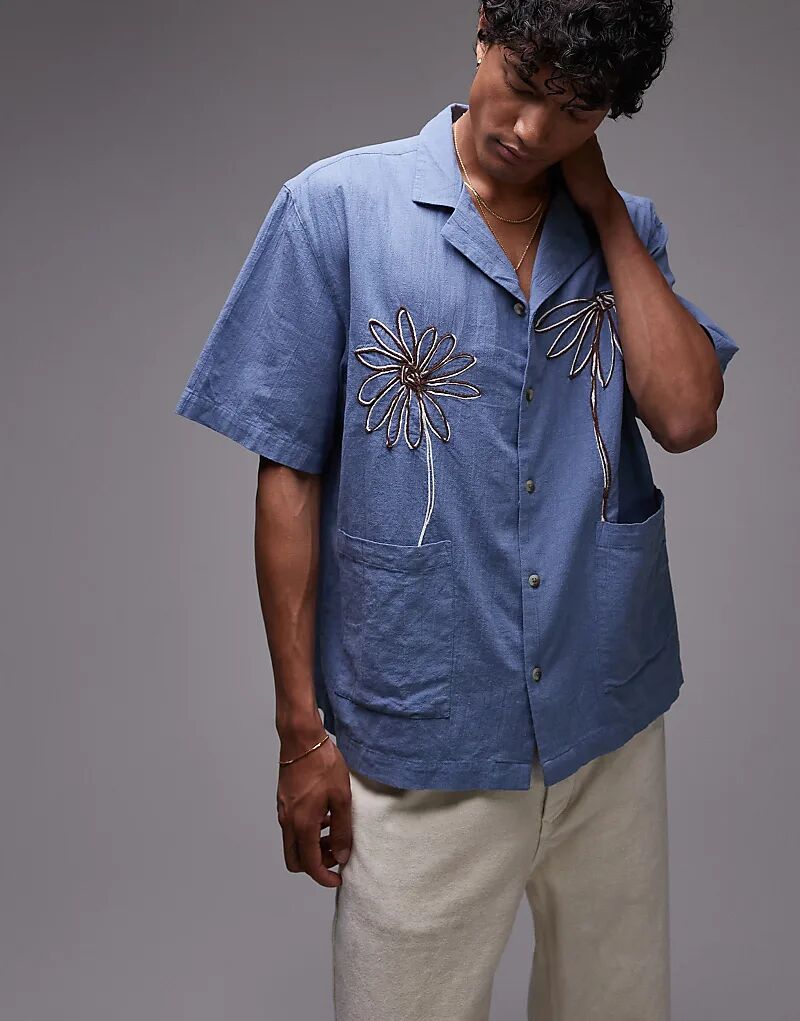 Рубашка Topman с цветочной вышивкой в технике канва синего цвета
Рубашка Topman с цветочной вышивкой в технике канва синего цвета