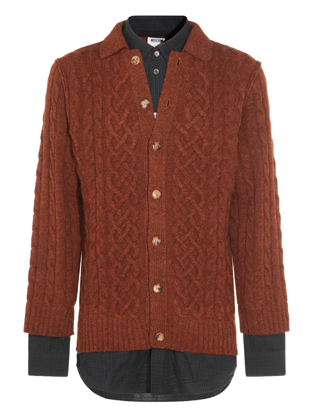 Кардиган косой вязки на пуговицах Moschino, коричневый
Кардиган косой вязки на пуговицах Moschino, коричневый