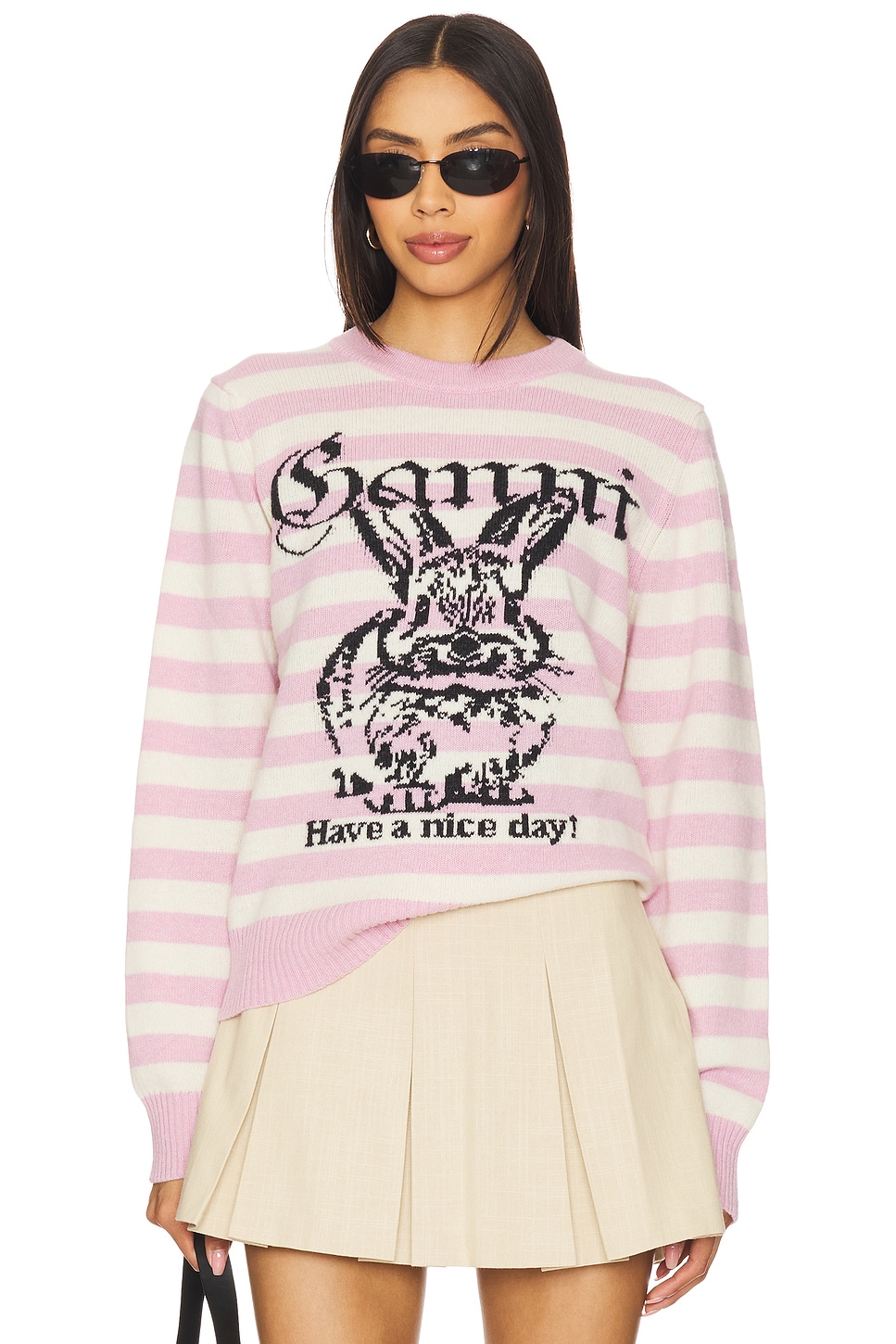 Свитер с полосатым рисунком зайца Ganni, primrose pink
Свитер с полосатым рисунком зайца Ganni, primrose pink
