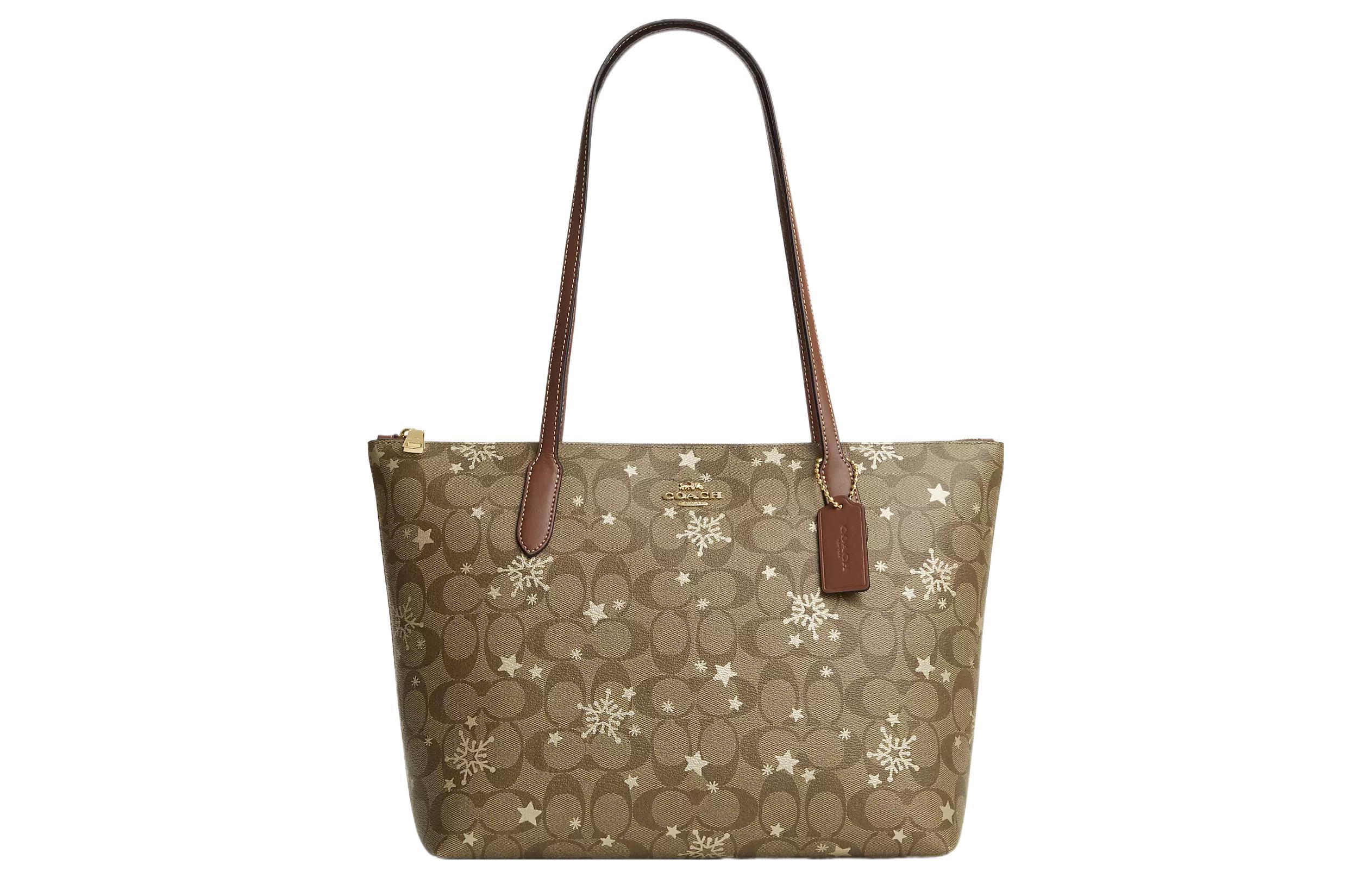 COACH Кожаная сумка-шоппер с застежкой-молнией 
COACH Кожаная сумка-шоппер с застежкой-молнией