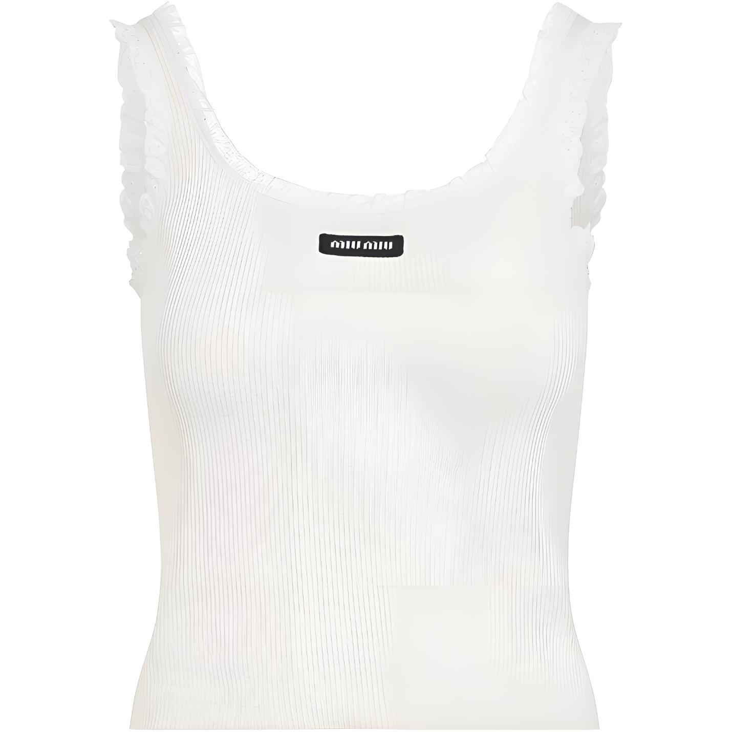 Топ-майка с рифлением и кружевной отделкой MIU MIU, слоновая кость
Топ-майка с рифлением и кружевной отделкой MIU MIU, слоновая кость