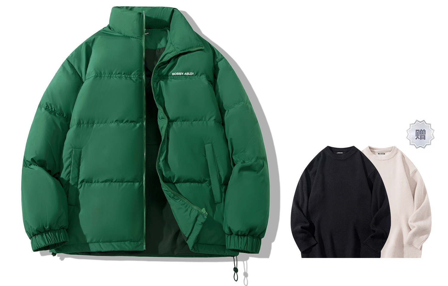 BOBBY ABLEY Унисекс пуховик, Green (Comes with Crew Neck Sweater) 
BOBBY ABLEY Унисекс пуховик, Green (Comes with Crew Neck Sweater)