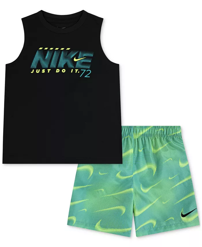 Детский комплект из майки и шорт Dri-FIT Logo, 2 предмета Nike, синий 
Детский комплект из майки и шорт Dri-FIT Logo, 2 предмета Nike, синий