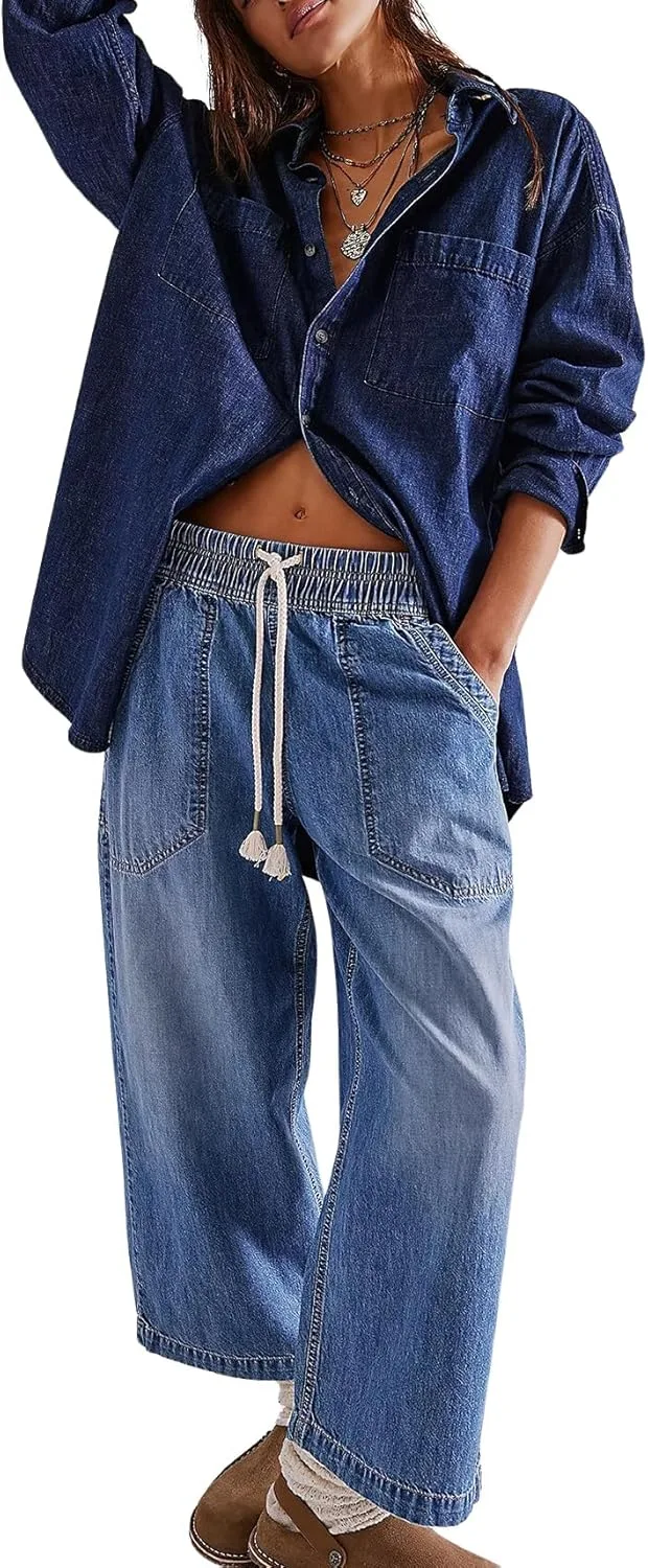 Женские джинсы wide leg с завязками, прямые, укороченные, мешковатые, high waisted, в стиле y2k TUWIXIUW
Женские джинсы wide leg с завязками, прямые, укороченные, мешковатые, high waisted, в стиле y2k TUWIXIUW