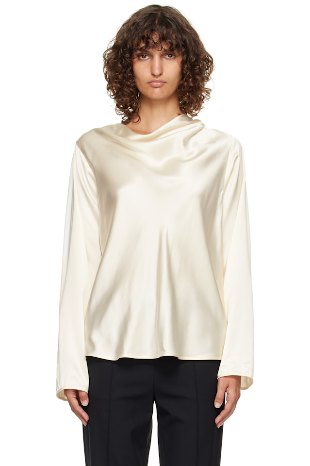 Loulou De Saison Блузка из атласа Off-White с драпировкой
Loulou De Saison Блузка из атласа Off-White с драпировкой