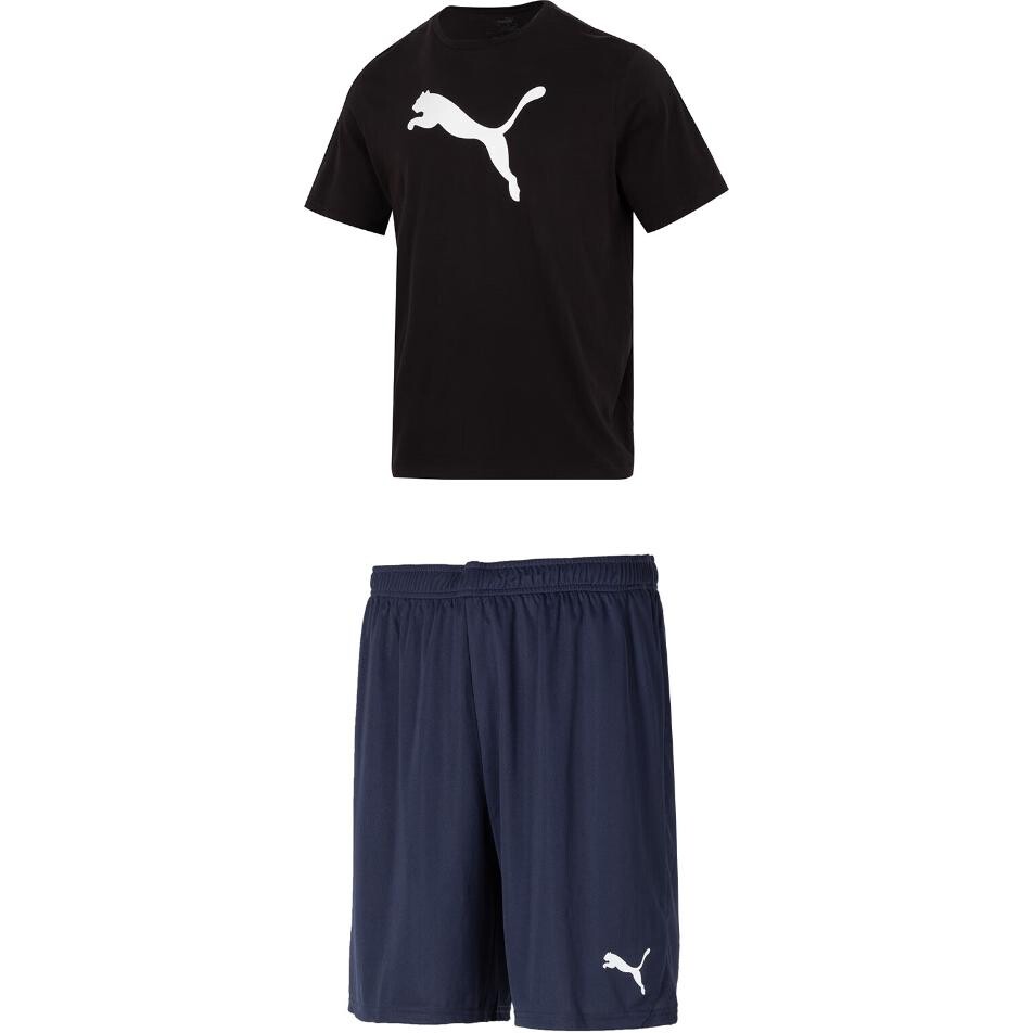 Повседневный спортивный мужской комплект: черный топ и темно-синие шорты Puma, черный
Повседневный спортивный мужской комплект: черный топ и темно-синие шорты Puma, черный
