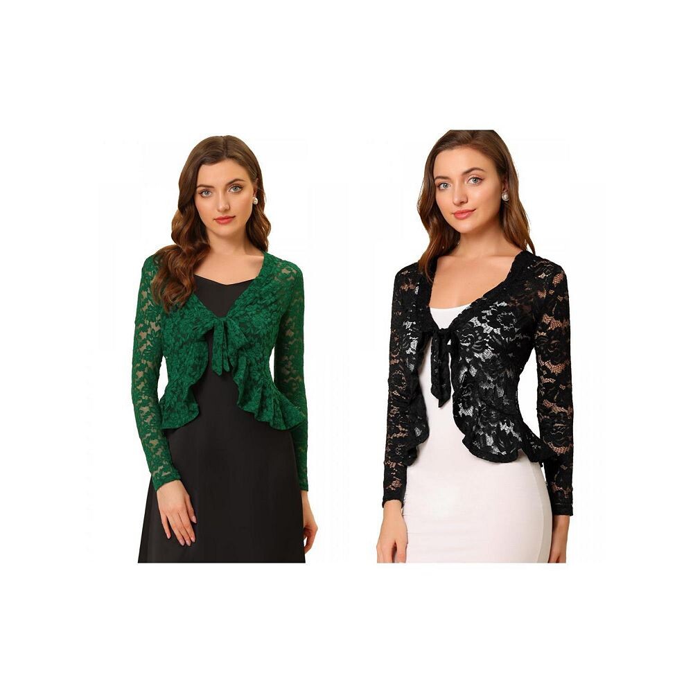 Набор из 2 комплектов женских укороченных кардиганов с завязками спереди и прозрачными кружевными подолами с рюшами и цветочным принтом ALLEGRA K, цвет Black Dark Green
Набор из 2 комплектов женских укороченных кардиганов с завязками спереди и прозрачными кружевными подолами с рюшами и цветочным принтом ALLEGRA K, цвет Black Dark Green