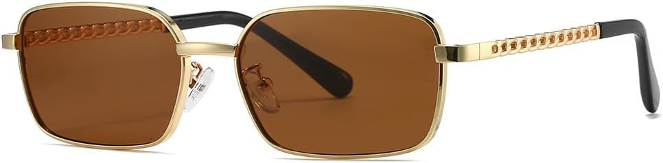 Солнцезащитные очки в тонкой оправе с цепочками на дужках - ширина 60 мм, защита от УФ-излучения UV400, ретро-винтажный стиль с декоративными боковыми цепочками ENSARJOE
Солнцезащитные очки в тонкой оправе с цепочками на дужках - ширина 60 мм, защита от УФ-излучения UV400, ретро-винтажный стиль с декоративными боковыми цепочками ENSARJOE