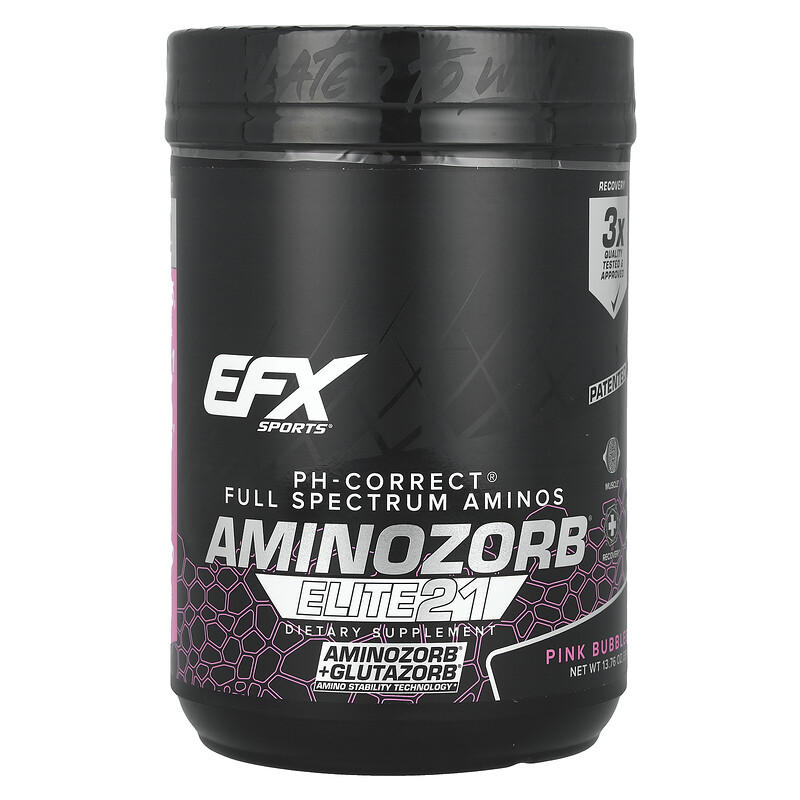 EFX Sports, AminoZorb Elite 21, розовая жевательная резинка, 390 г (13,76 унции)
EFX Sports, AminoZorb Elite 21, розовая жевательная резинка, 390 г (13,76 унции)