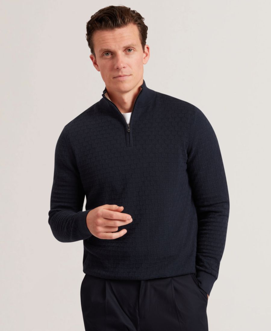 Мужской свитер с длинными рукавами и половинной молнией Jeremee T Stitch Ted Baker, Navy
Мужской свитер с длинными рукавами и половинной молнией Jeremee T Stitch Ted Baker, Navy