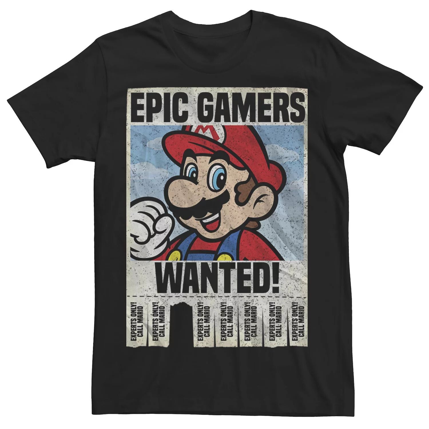 Мужская футболка с мятым плакатом Nintendo Super Mario Epic Gamers Wanted Mario Licensed Character 
Мужская футболка с мятым плакатом Nintendo Super Mario Epic Gamers Wanted Mario Licensed Character