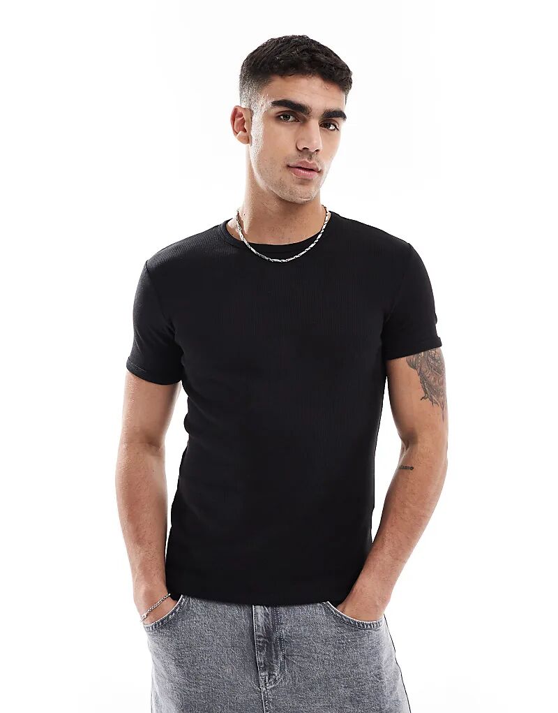 Футболка Bershka с короткими рукавами в рубчик, черная
Футболка Bershka с короткими рукавами в рубчик, черная