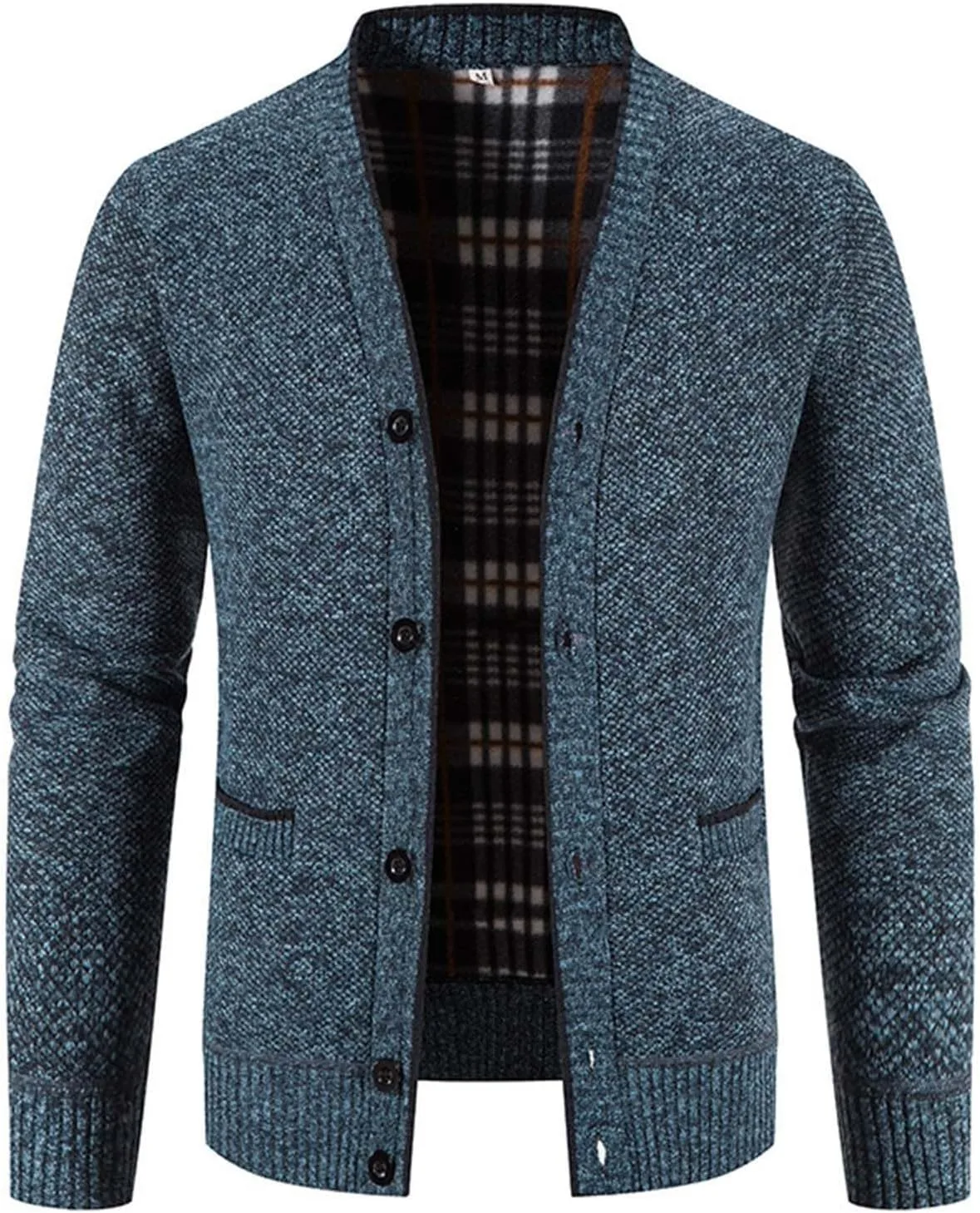 Мужской кардиган V-образным вырезом на пуговицах с длинными рукавами и карманами
Мужской кардиган V-образным вырезом на пуговицах с длинными рукавами и карманами