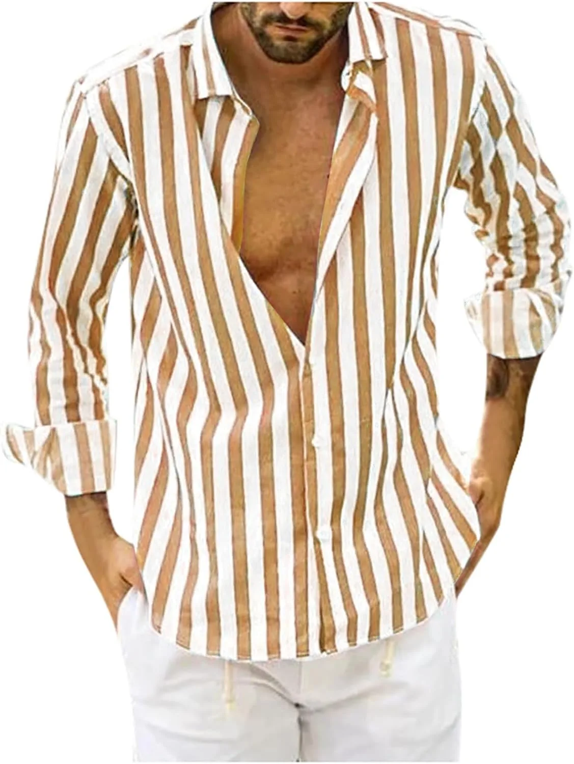 Рабочая рубашка для мужчин в полоску, casual, на пуговицах, regular fit, с отложным воротником и длинным рукавом
Рабочая рубашка для мужчин в полоску, casual, на пуговицах, regular fit, с отложным воротником и длинным рукавом