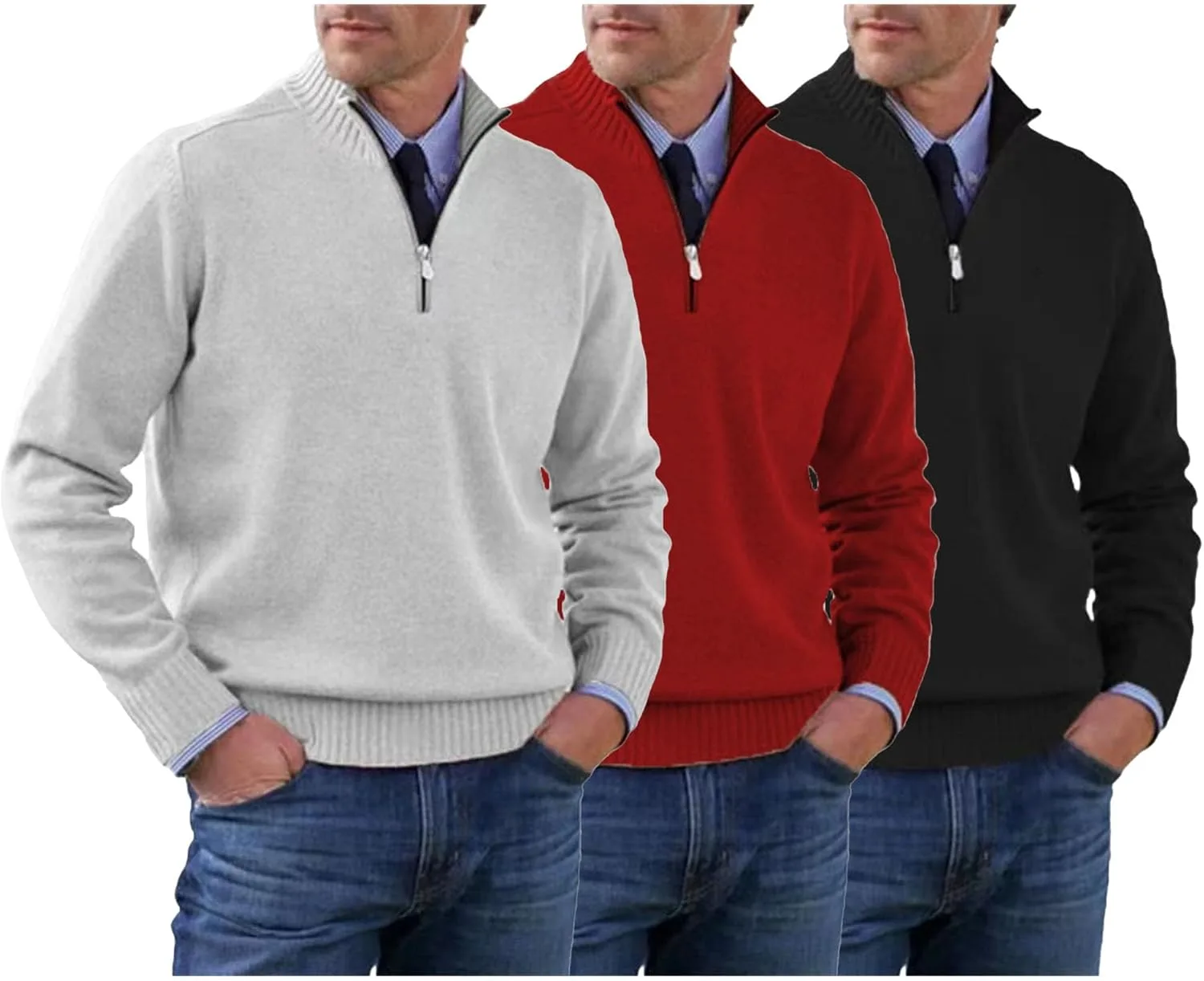 Maiyifu-GJ 3 Pack мужской свитер с воротником стойкой и молнией на четверть Slim Fit
Maiyifu-GJ 3 Pack мужской свитер с воротником стойкой и молнией на четверть Slim Fit