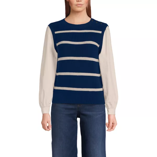 Женский жилет-свитер в стиле шейкер с пуговицами на плечах и поплиновыми рукавами Lands' End, цвет navy champagn stripe
Женский жилет-свитер в стиле шейкер с пуговицами на плечах и поплиновыми рукавами Lands' End, цвет navy champagn stripe