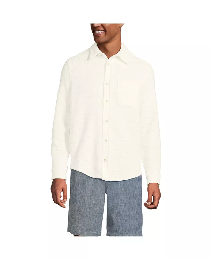 Мужская вязаная рубашка с длинным рукавом и пуговицами "букле" Lands' End, белый 
Мужская вязаная рубашка с длинным рукавом и пуговицами "букле" Lands' End, белый