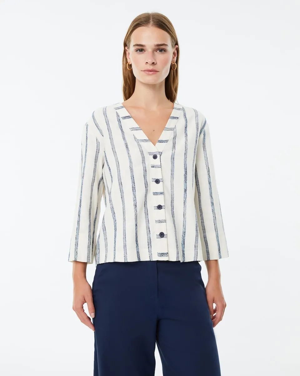 Женский полосатый жакет с французскими рукавами и V-образным вырезом Paz Torras, синий
Женский полосатый жакет с французскими рукавами и V-образным вырезом Paz Torras, синий