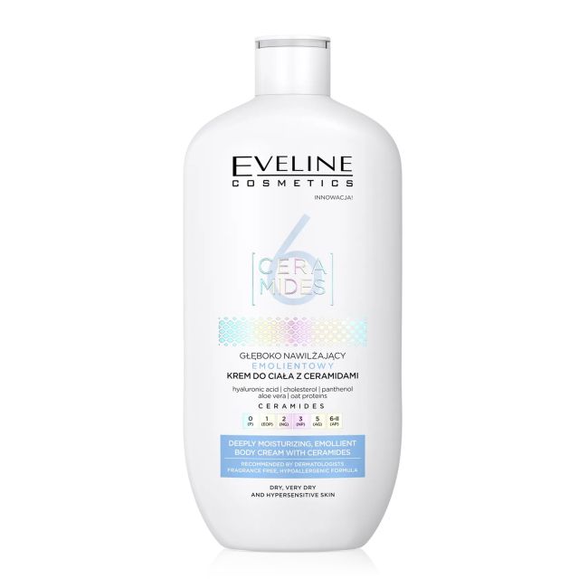6 керамидов, глубоко увлажняющий, смягчающий крем для тела Eveline, 350 мл
6 керамидов, глубоко увлажняющий, смягчающий крем для тела Eveline, 350 мл