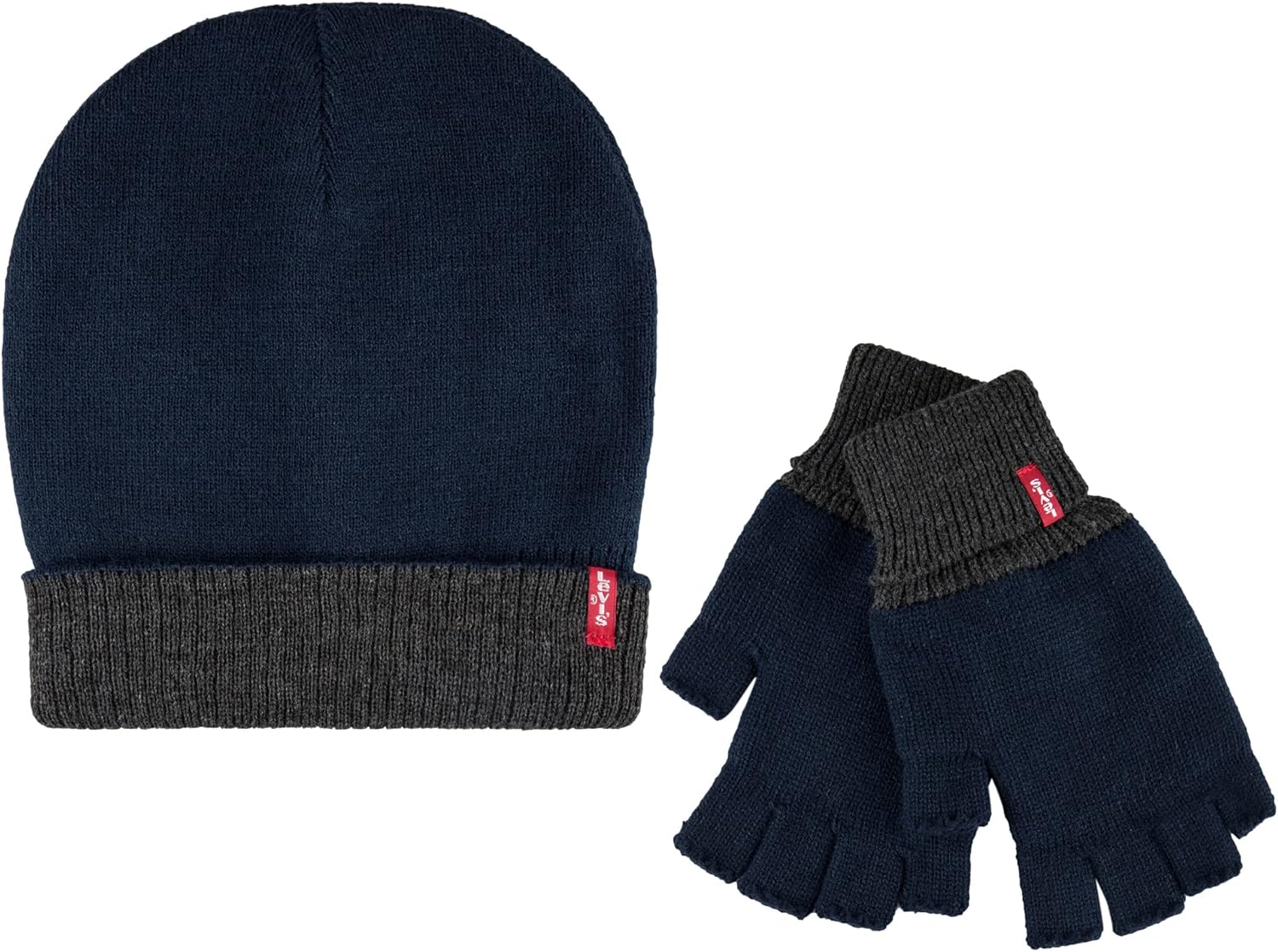 Комплект мужской теплой двухсторонней шапки Levi's с перчатками без пальцев, Navy/Grey
Комплект мужской теплой двухсторонней шапки Levi's с перчатками без пальцев, Navy/Grey