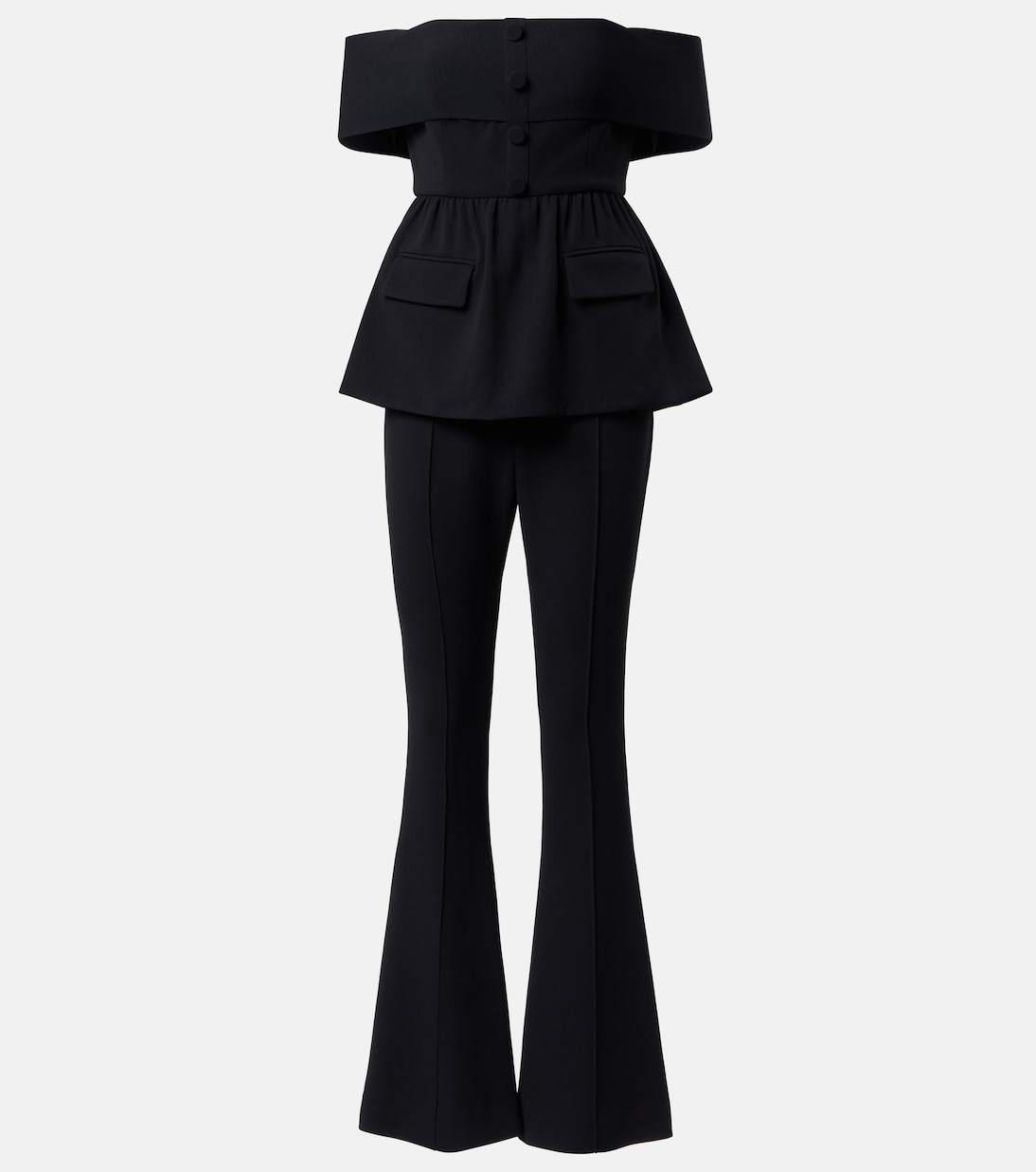 Креповый комбинезон с открытыми плечами и баской Self-Portrait, черный
Креповый комбинезон с открытыми плечами и баской Self-Portrait, черный