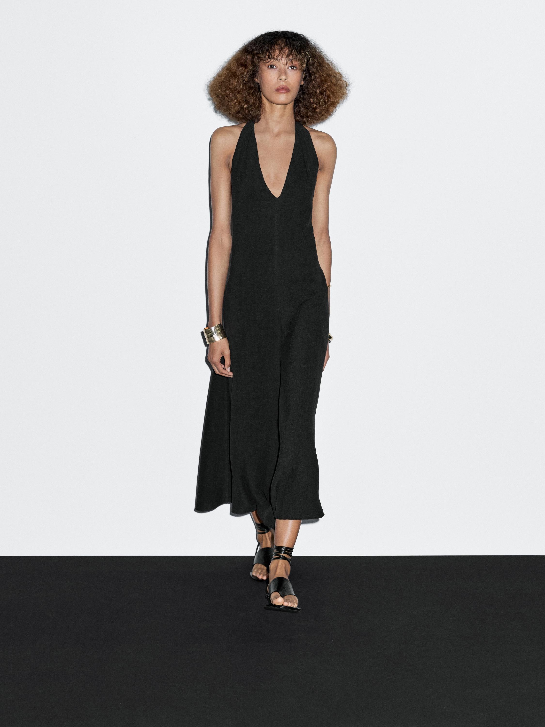 Платье миди с бретелью через шею и глубоким вырезом на спине Massimo Dutti, черный 
Платье миди с бретелью через шею и глубоким вырезом на спине Massimo Dutti, черный