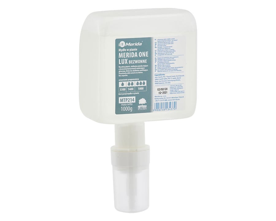 Пенное мыло Merida MTP214 ONE LUX ODORLESS, одноразовый картридж с пенообразующим насосом для автоматических дозаторов, 1000 г, без запаха
Пенное мыло Merida MTP214 ONE LUX ODORLESS, одноразовый картридж с пенообразующим насосом для автоматических дозаторов, 1000 г, без запаха