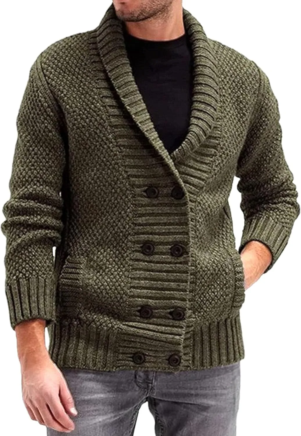 Мужской однотонный вязаный кардиган с двубортным воротником и карманами Maiyifu-GJ
Мужской однотонный вязаный кардиган с двубортным воротником и карманами Maiyifu-GJ