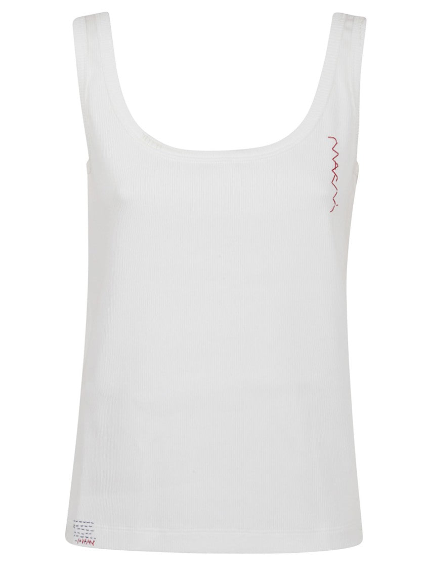 Белая майка с ребристой текстурой и каре Marni
Белая майка с ребристой текстурой и каре Marni