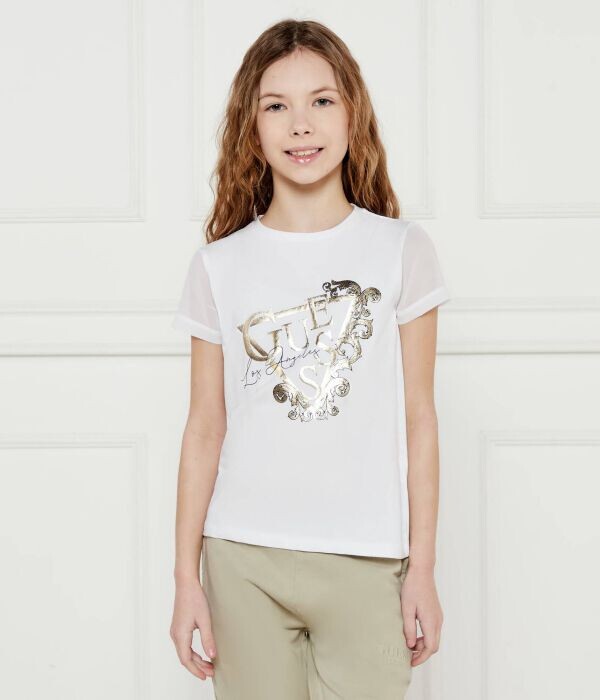Футболка детская Guess с блестящим узором, белый
Футболка детская Guess с блестящим узором, белый