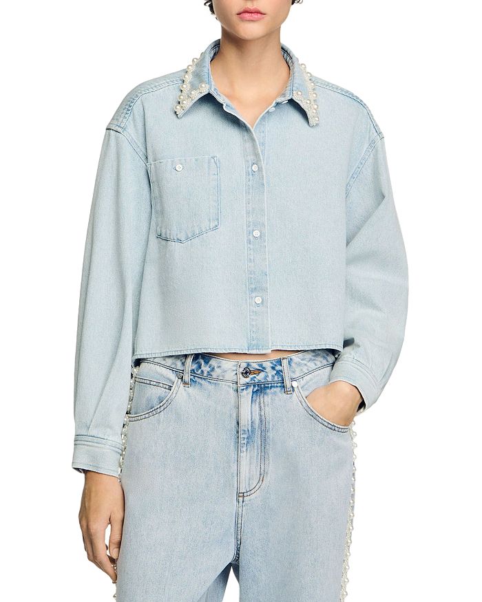Джинсовая рубашка с воротником из бисера Sandro, синий
Джинсовая рубашка с воротником из бисера Sandro, синий