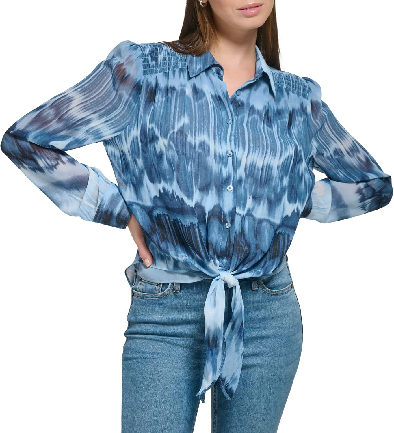 Женская блузка Calvin Klein с длинным рукавом, струящейся, с завязанными пуговицами спереди и принтом, Dusk/Black
Женская блузка Calvin Klein с длинным рукавом, струящейся, с завязанными пуговицами спереди и принтом, Dusk/Black