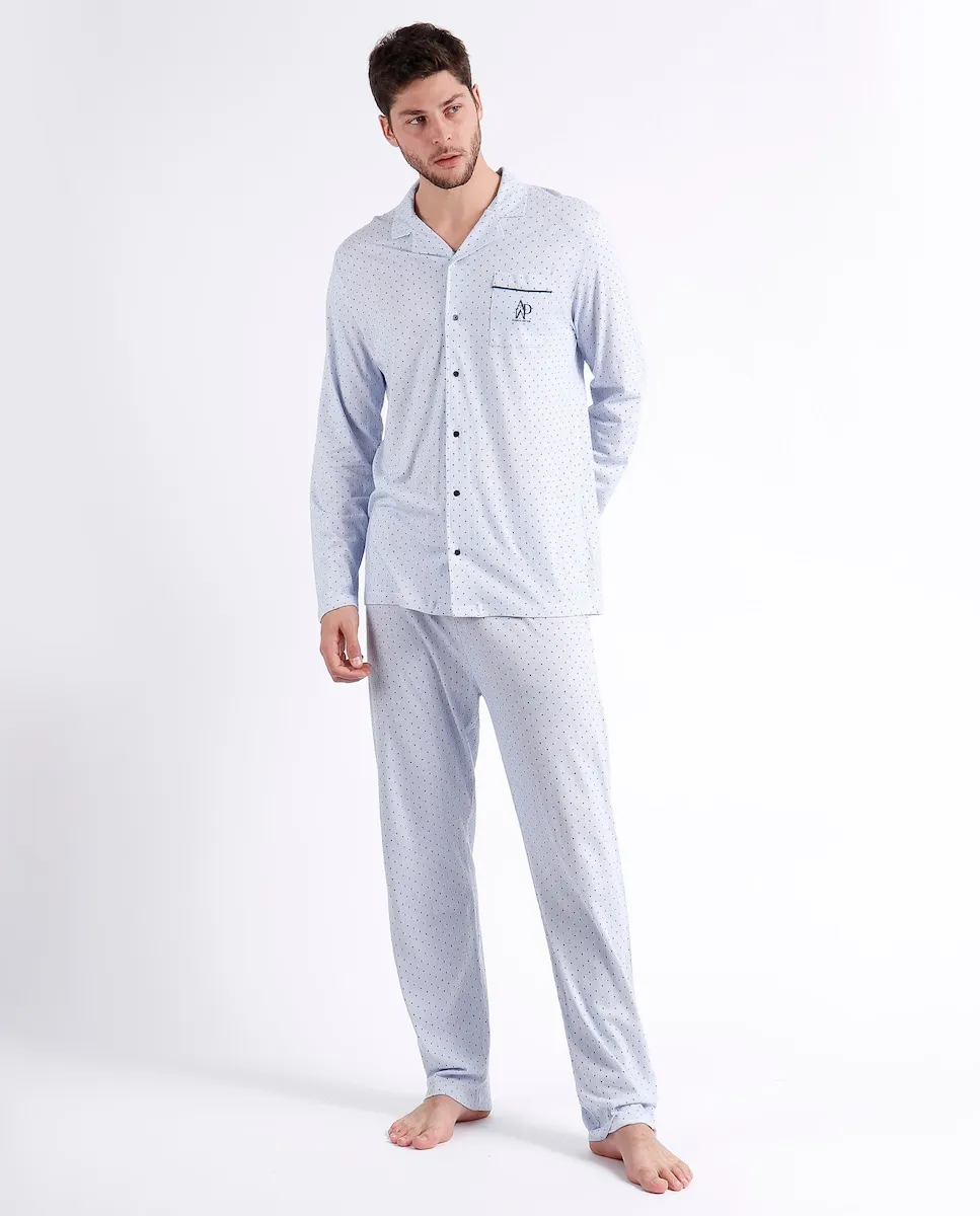 Мужская длинная открытая пижама из синего трикотажа Admas, синий 
Мужская длинная открытая пижама из синего трикотажа Admas, синий