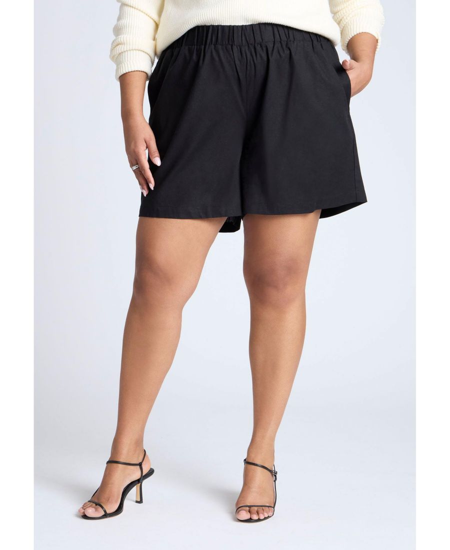 Женские шорты из смеси льна, легко надеваются ELOQUII, Black onyx
Женские шорты из смеси льна, легко надеваются ELOQUII, Black onyx