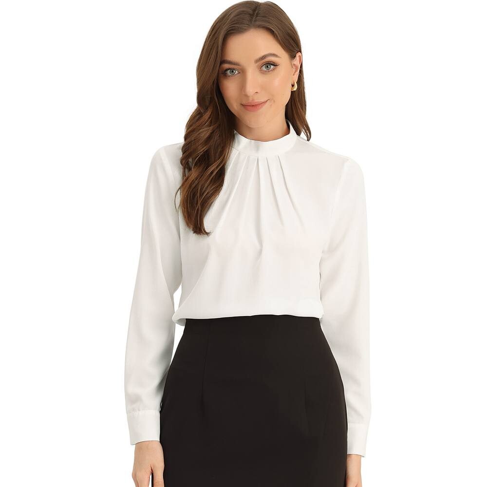 Осенне-зимняя шифоновая блузка с воротником-стойкой для женщин, деловая повседневная рабочая рубашка с длинным рукавом ALLEGRA K, белый 
Осенне-зимняя шифоновая блузка с воротником-стойкой для женщин, деловая повседневная рабочая рубашка с длинным рукавом ALLEGRA K, белый