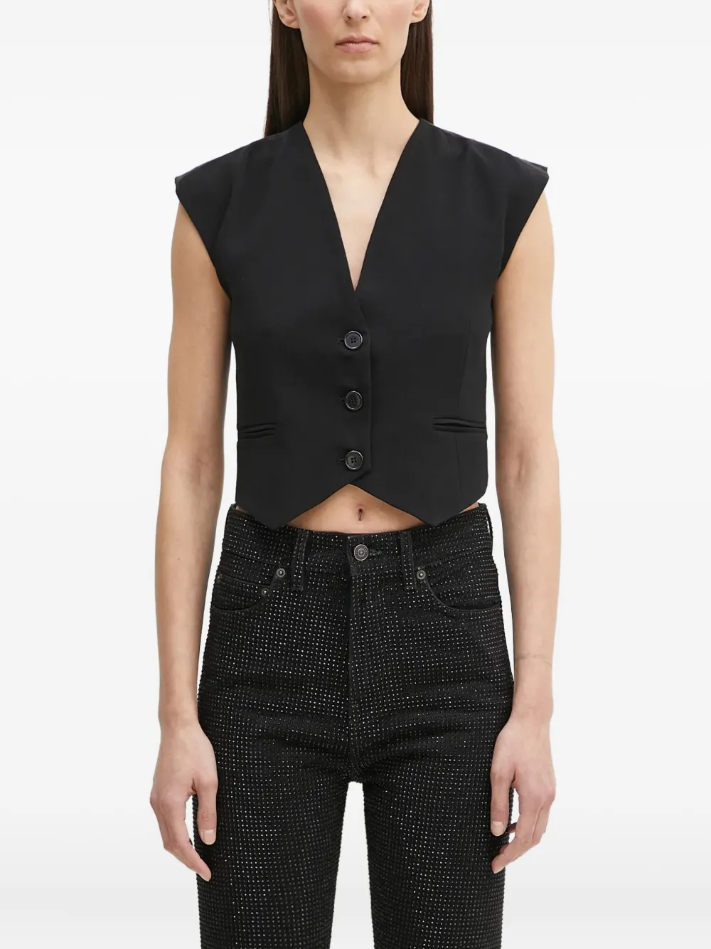 Топ без рукавов с застежкой на пуговицы Fiorucci, черный 
Топ без рукавов с застежкой на пуговицы Fiorucci, черный