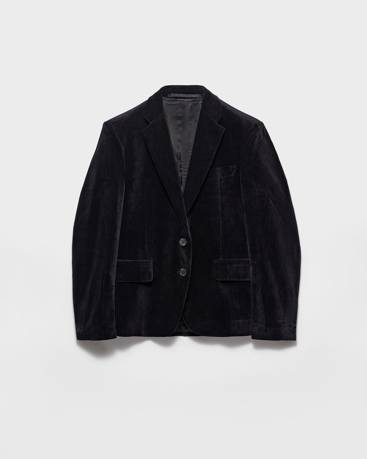 Однобортный бархатный пиджак Prada, черный
Однобортный бархатный пиджак Prada, черный